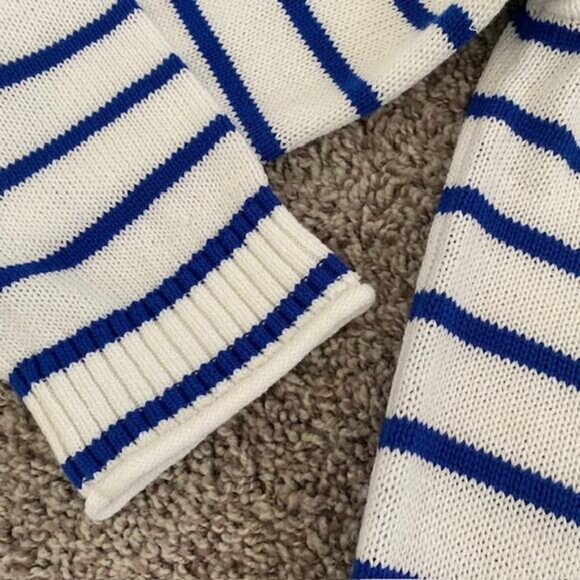 The Loft Pullover Sweater Red Sailboat over Blue & White Stripes Women's Large - Picture 6 of 12